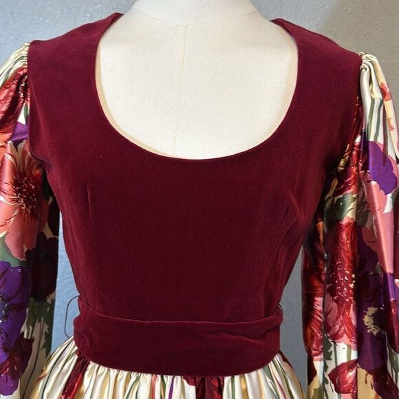 Vintage Victor Costa velvet satin floral dress with side pocket size 8 - Picture 3 of 17